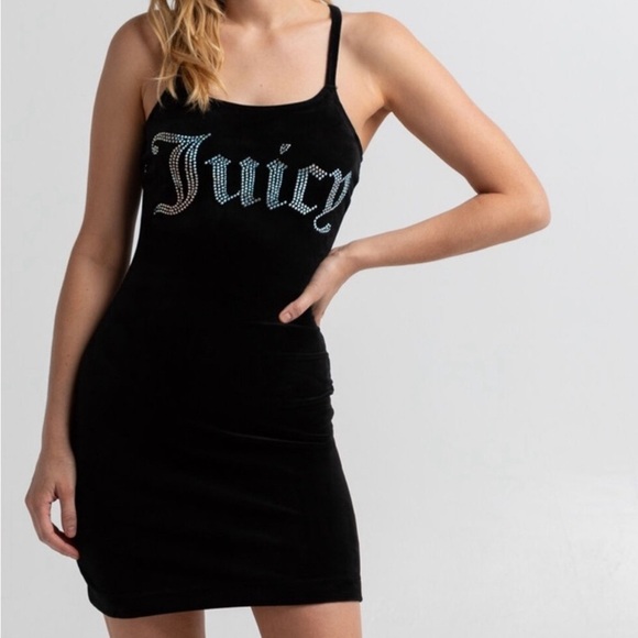 NWT Juicy Couture Dresses Black Big Bling Terry Halter Dress - Picture 1 of 9
